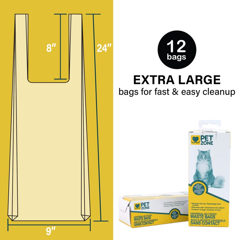 Pet Zone Universal No-Touch Cat Litter Bags & Waste Bag (Pet Waste Bag Great for Cat Litter Boxes) 12 Pack - Image 2